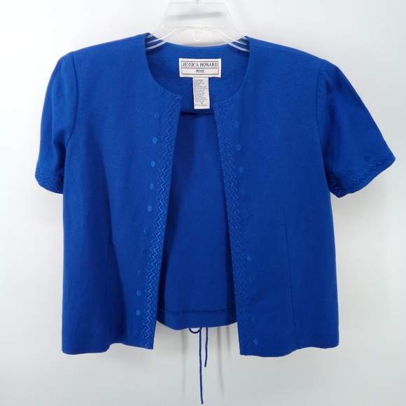 Jessica Howard Petite Blue 2 Piece Dress Open Cardigan Set Cruise Resort Lined 6 - Picture 4 of 12